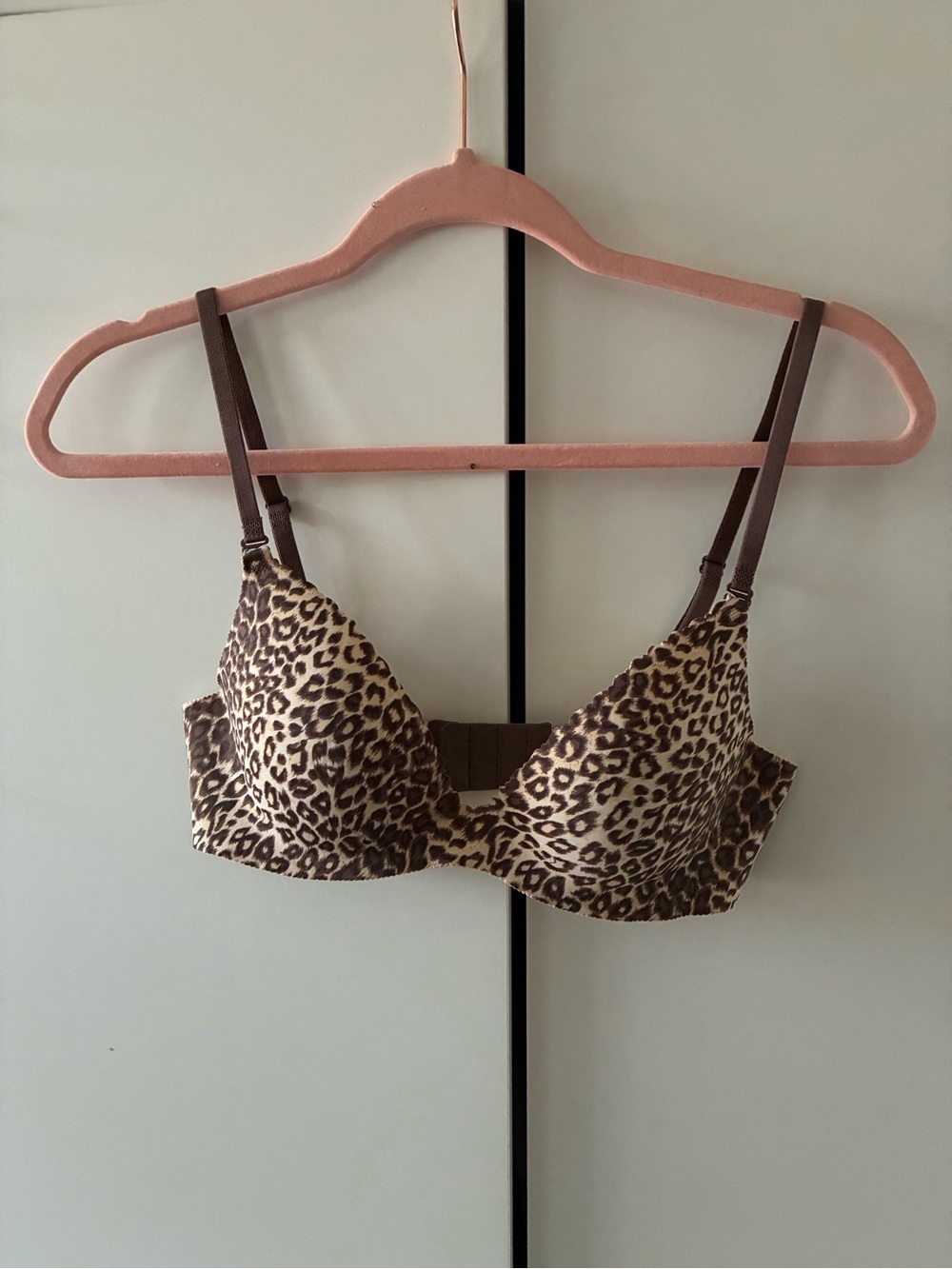 Leopard Print T-Shirt Bra - Brown/Cream